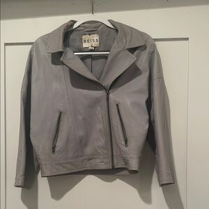 Reiss Gray Leather Cropped Jacket
